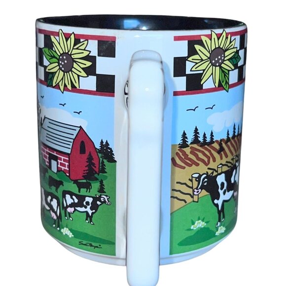 Colorful Farm Cow Mug With Cow Handle WHT GRN BLK Great Condition Great Gift - Picture 2 of 11